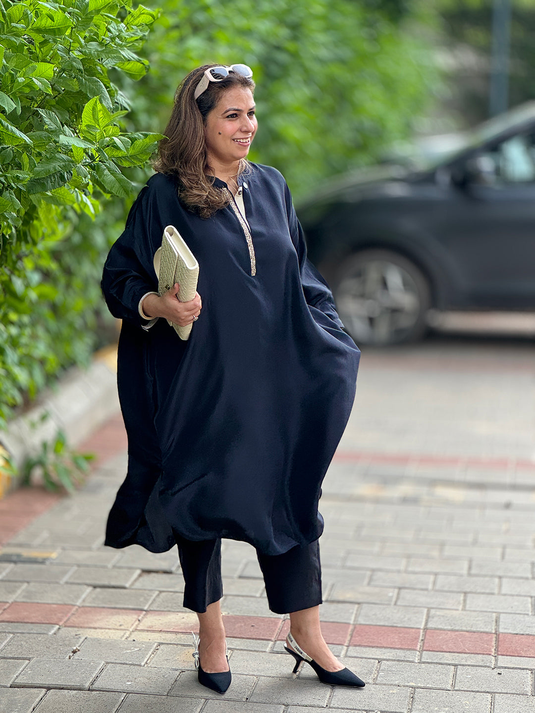 Neera - Nocturne Black Zari Silk Kurta Set (Loose Fit / One Size)