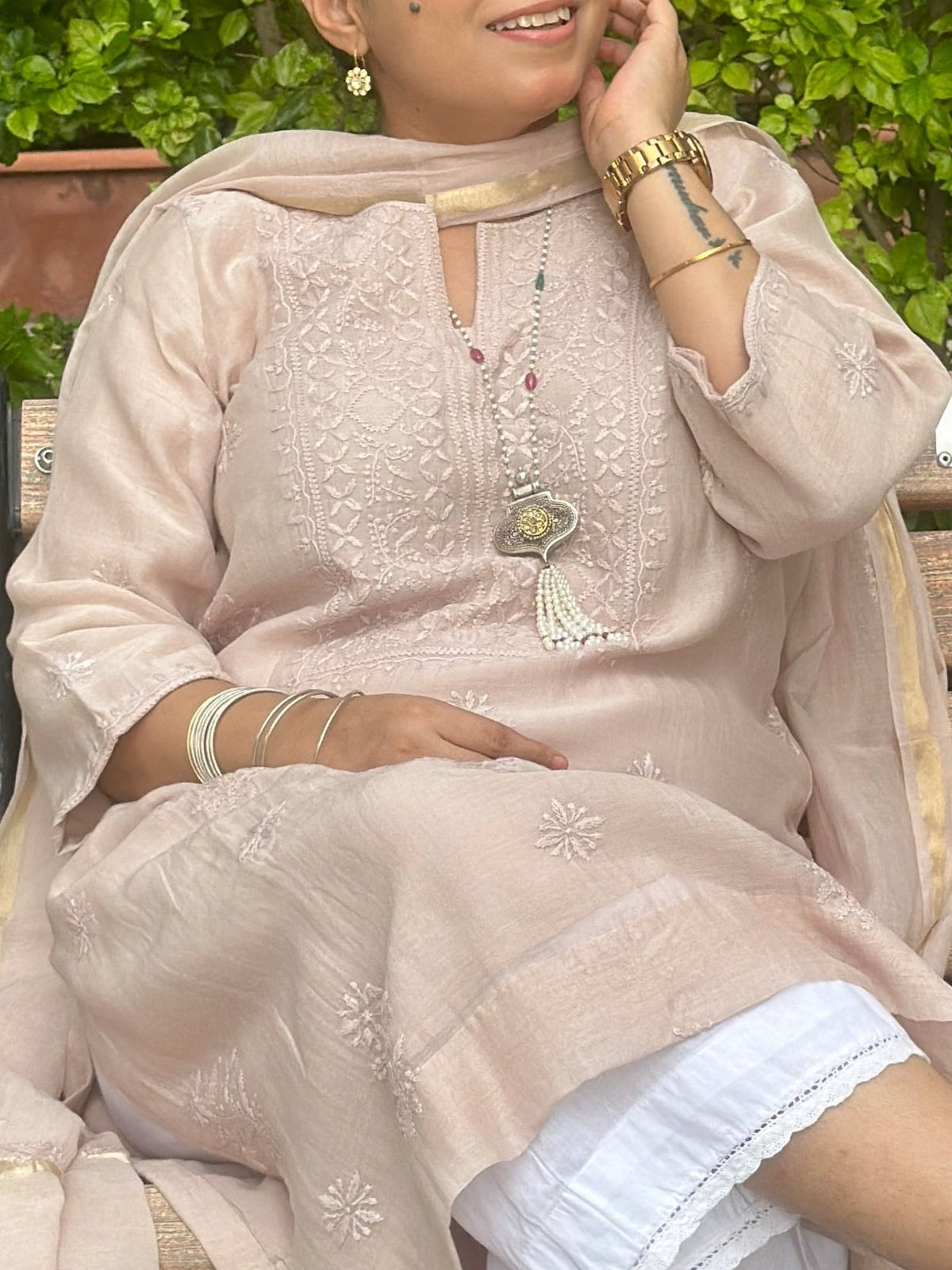 Sehaj - Beige Co-ord set with Dupatta (Loose Fit / One Size)