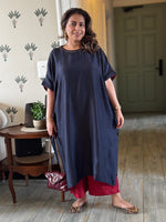 PARV - Carbon Black Pure Silk Embroidered Kurta set (Loose Fit / One Size)