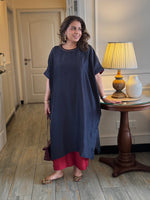 PARV - Carbon Black Pure Silk Embroidered Kurta set (Loose Fit / One Size)