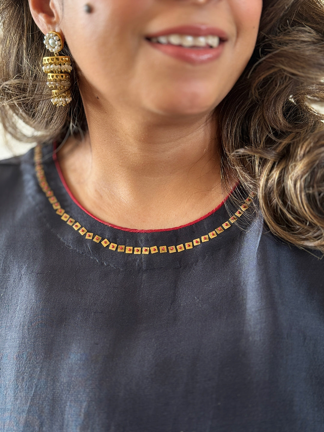 PARV - Carbon Black Pure Silk Embroidered Kurta set (Loose Fit / One Size)