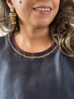 PARV - Carbon Black Pure Silk Embroidered Kurta set (Loose Fit / One Size)