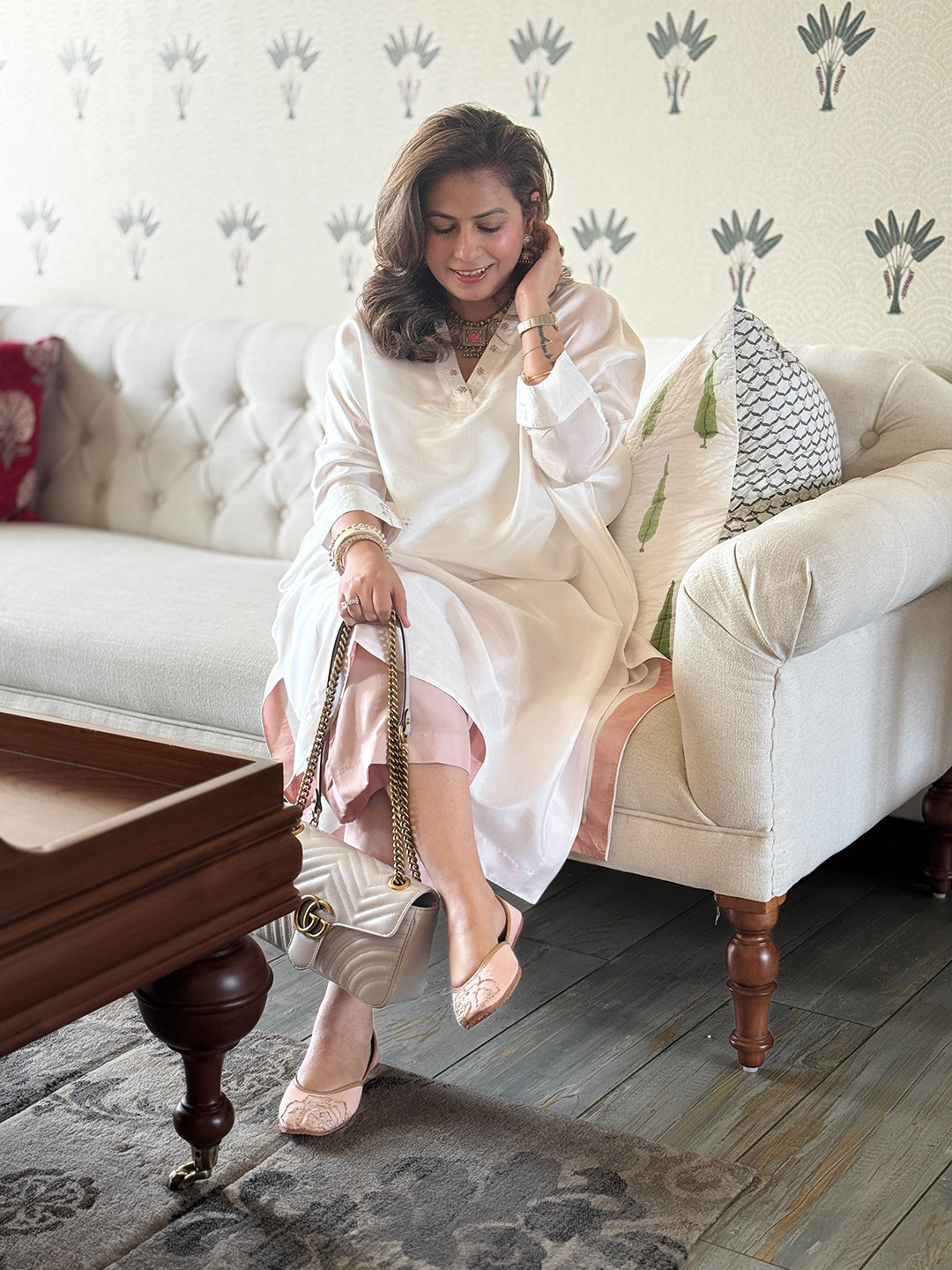 PARV - Safed Pure Silk Embroidered Kurta set (Loose Fit / One Size)