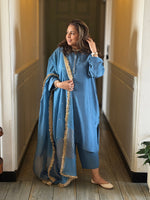 Smoke Blue Silk Kurta Set