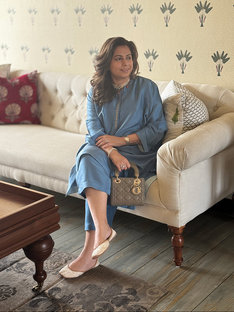 Mishri - Smoke Blue Pure Silk Kurta Set