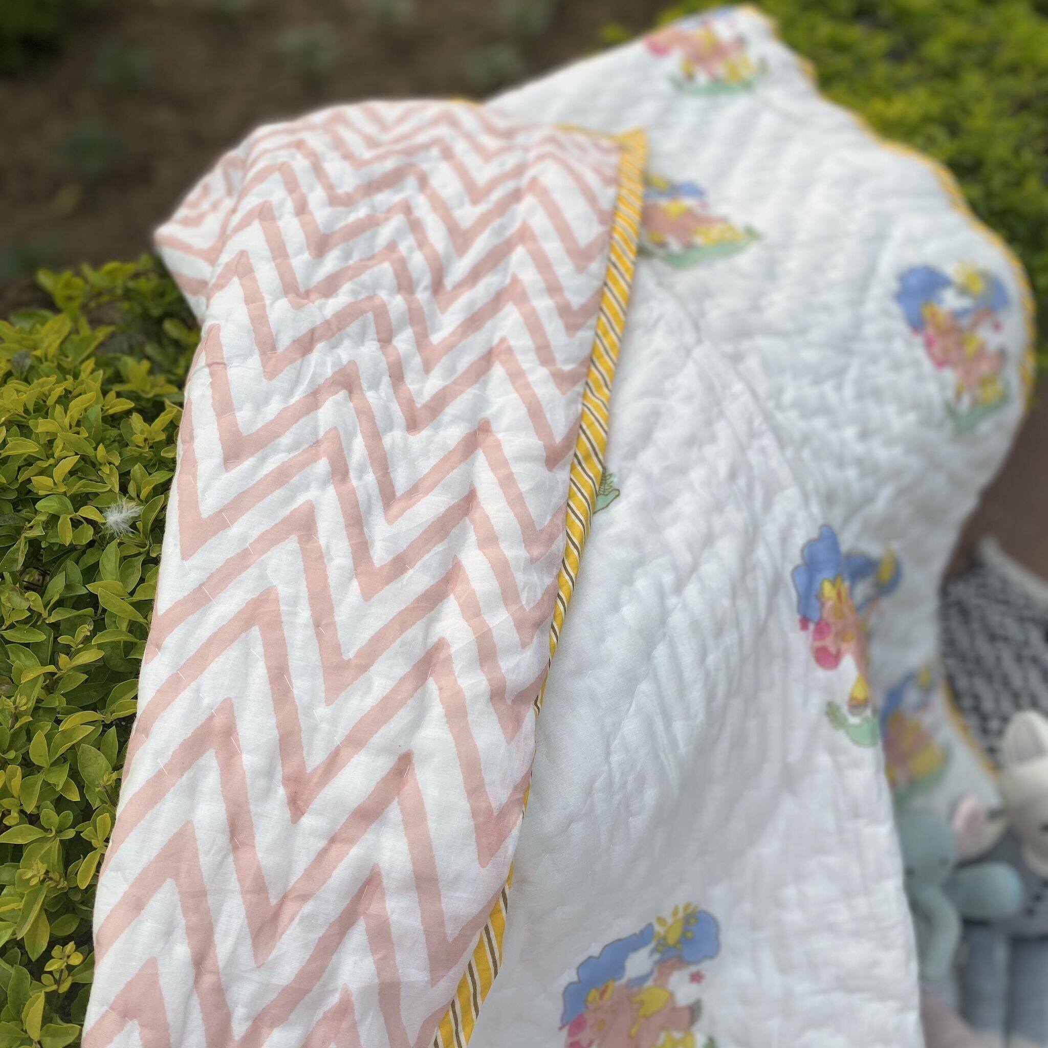 Peachy Peach Unicorn Reversible Kids Quilt