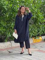 Neera - Nocturne Black Zari Silk Kurta Set (Loose Fit / One Size)