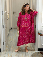 REET - Raspberry Bandhej One Size Silk Kurta Set