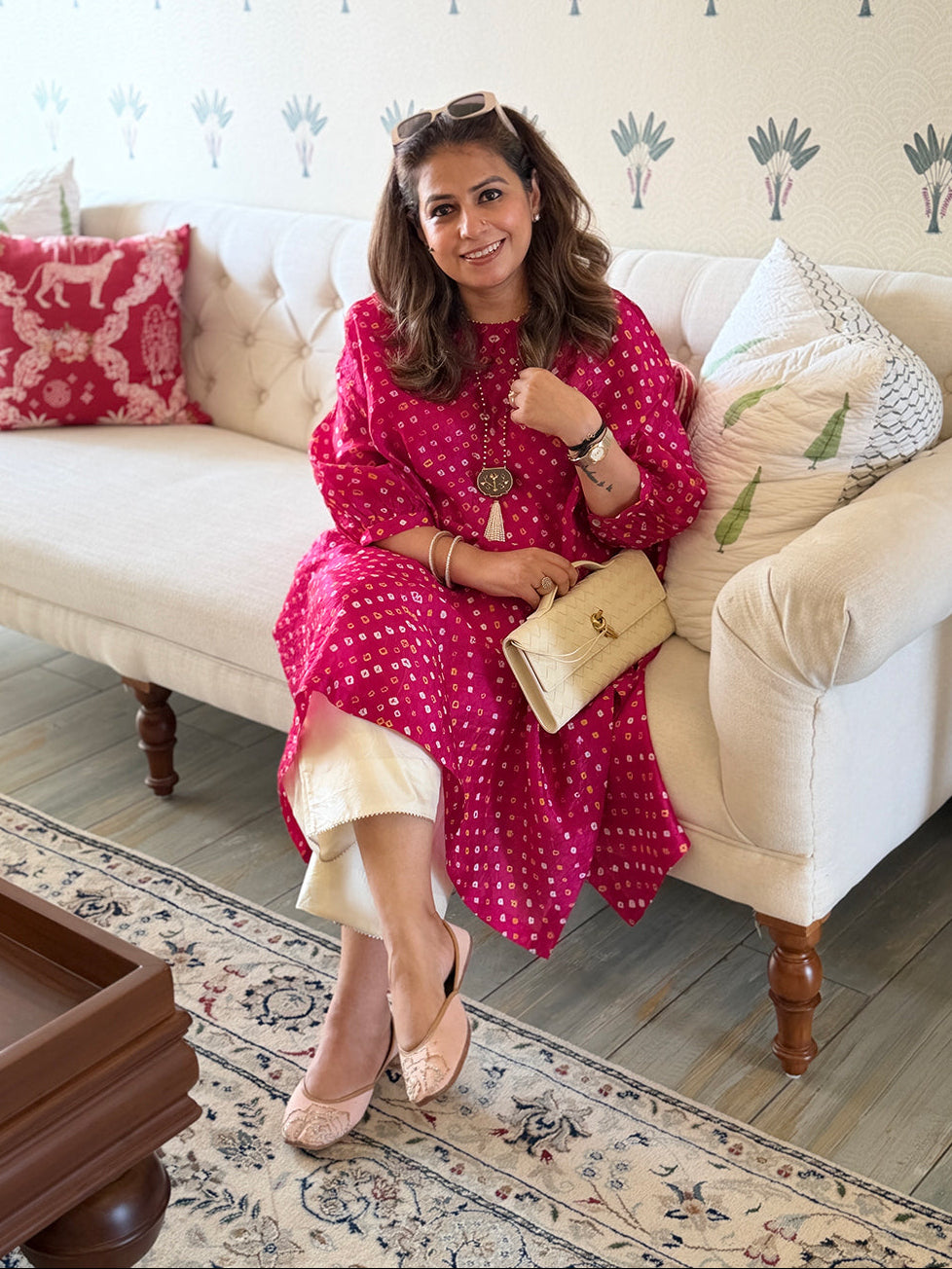 REET - Raspberry Bandhej One Size Silk Kurta Set