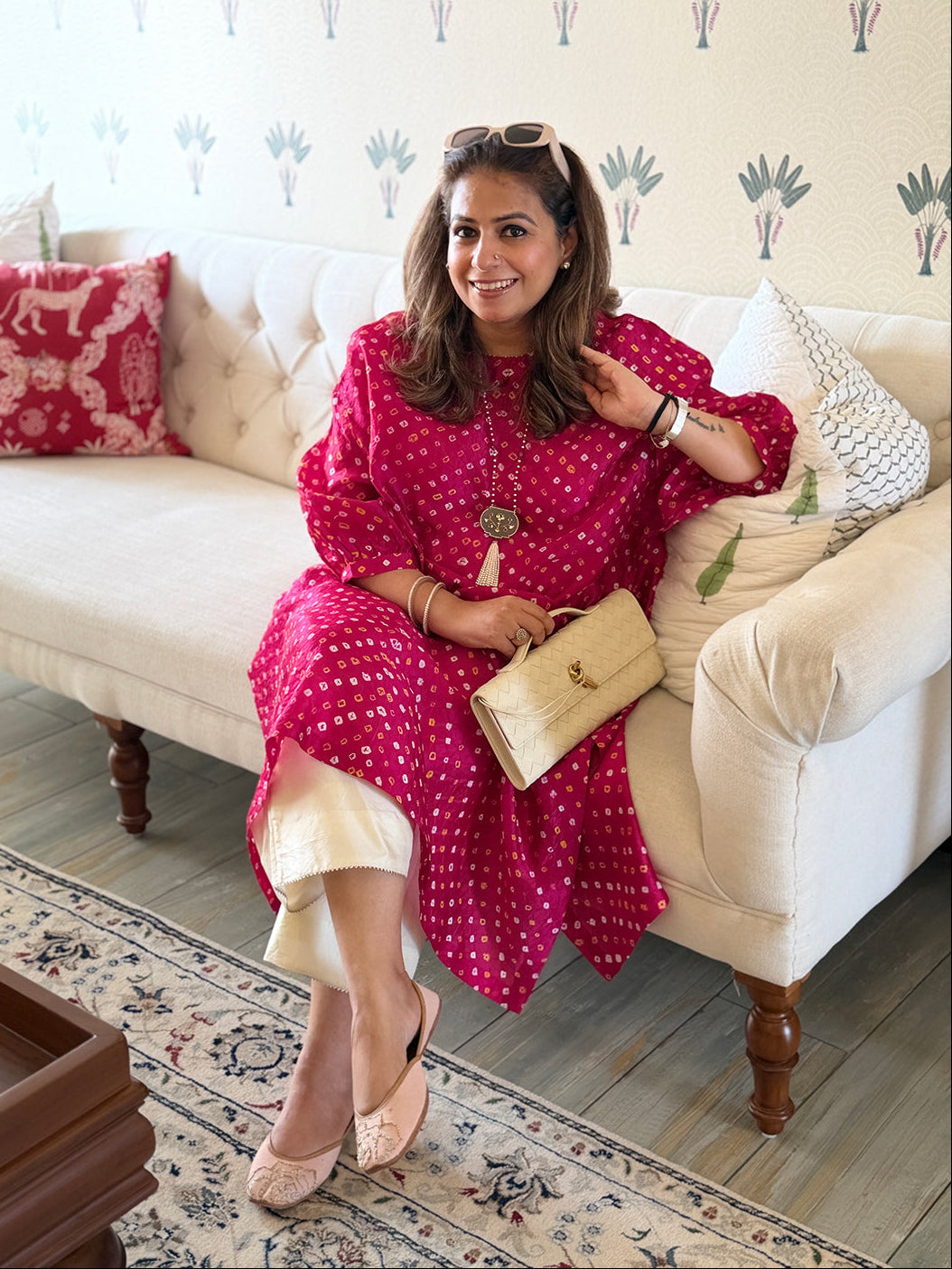 REET - Raspberry Bandhej One Size Silk Kurta Set