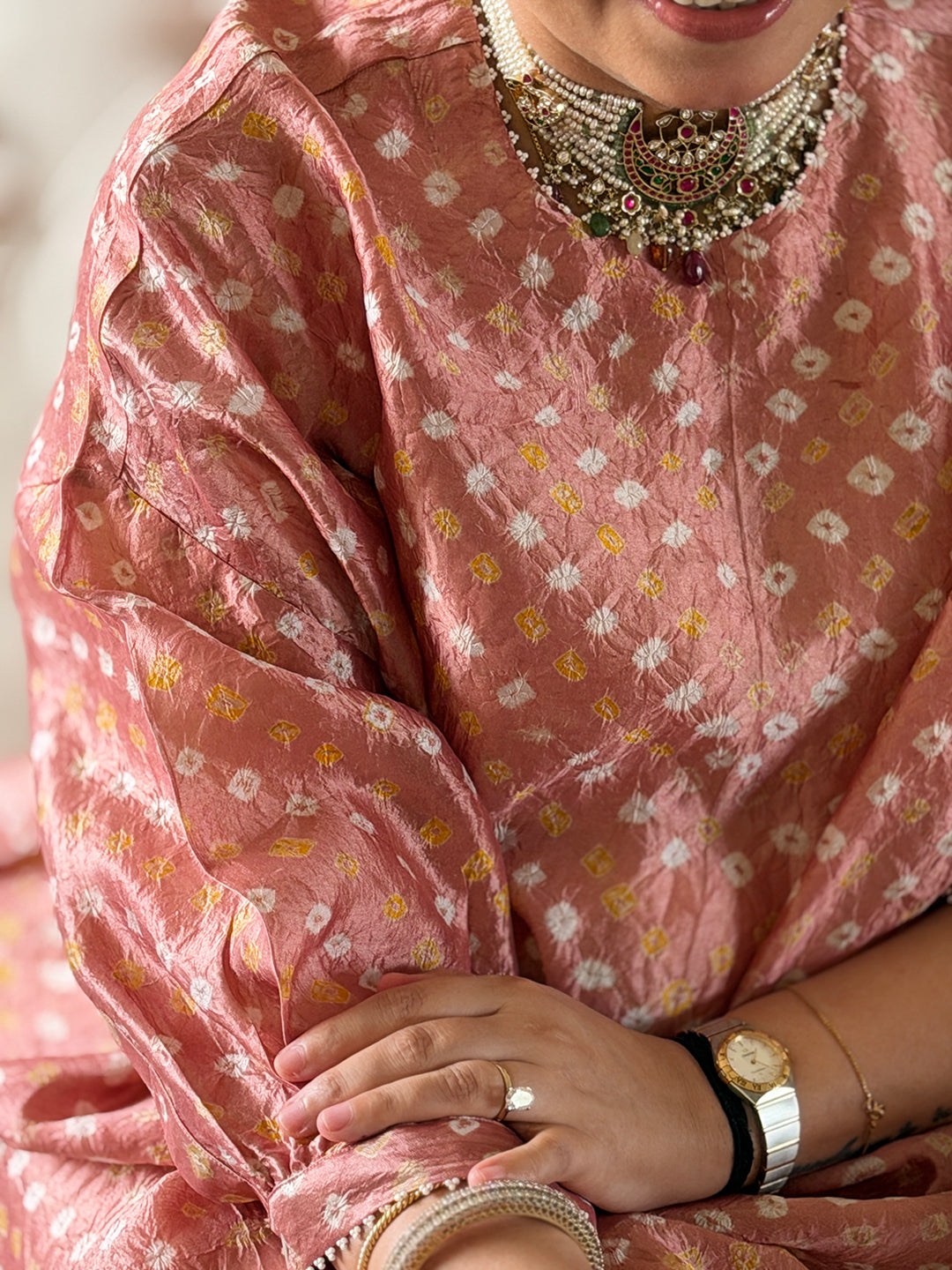REET - Vintage Rose Bandhej One Size Silk Kurta Set