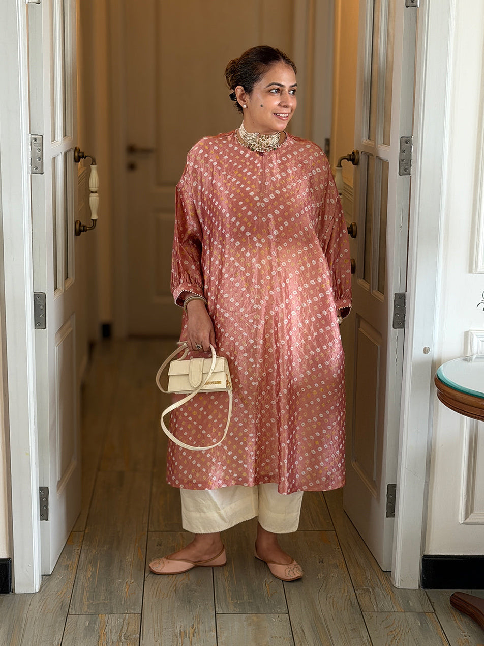 REET - Vintage Rose Bandhej One Size Silk Kurta Set