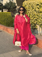 PARV - Deep Crimson Silk Embroidered Kurta set (Loose Fit / One Size)