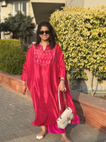 PARV - Deep Crimson Silk Embroidered Kurta set (Loose Fit / One Size)