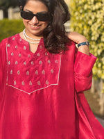 PARV - Deep Crimson Silk Embroidered Kurta set (Loose Fit / One Size)