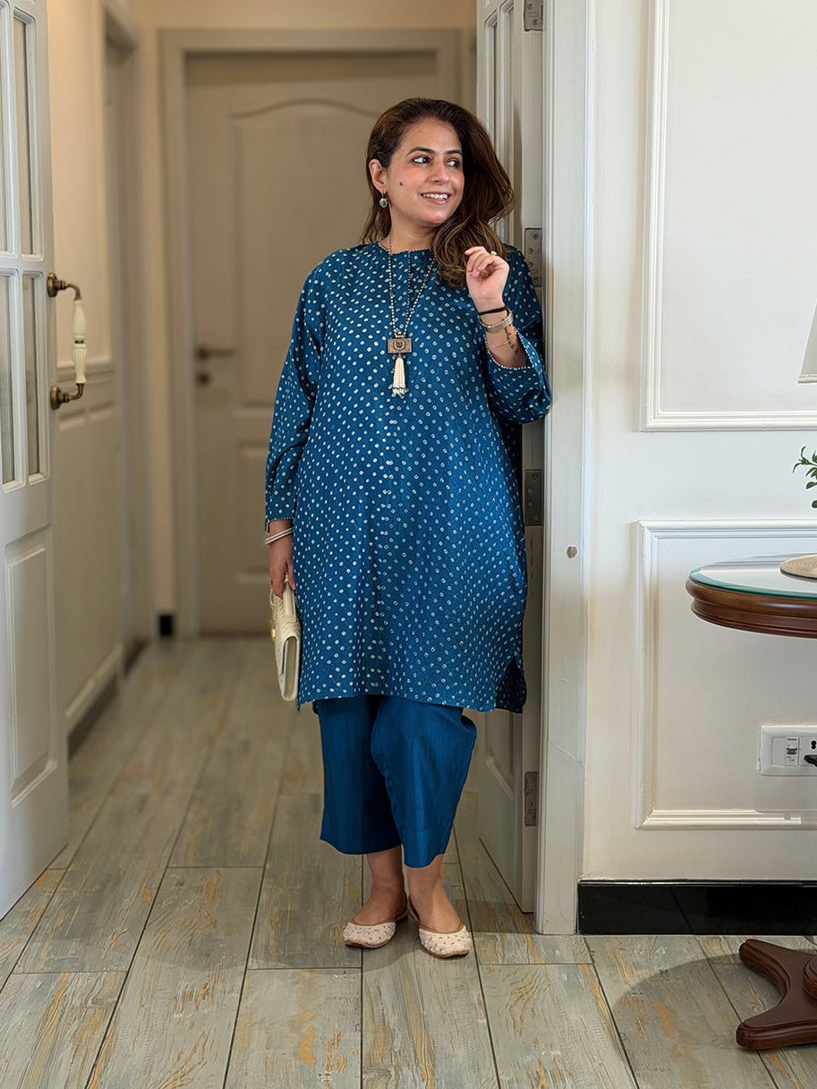 REET - Indigo Teal Bandhej Silk Kurta Set