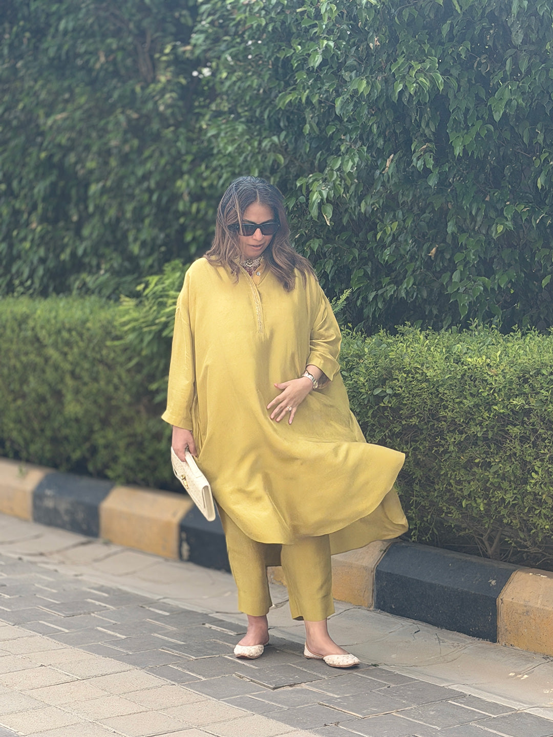 Neera - Lime Green Silk Embroidered Kurta (Loose Fit / One Size)