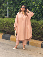 Neera - Petal Pink Silk Embroidered Kurta (Loose Fit / One Size)
