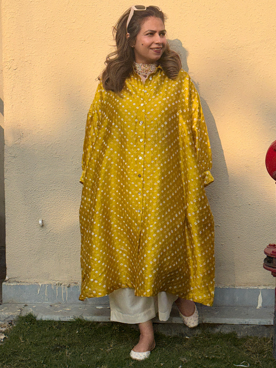 REET - Zest Green Bandhej Silk Kurta (Anti Fit / One Size)