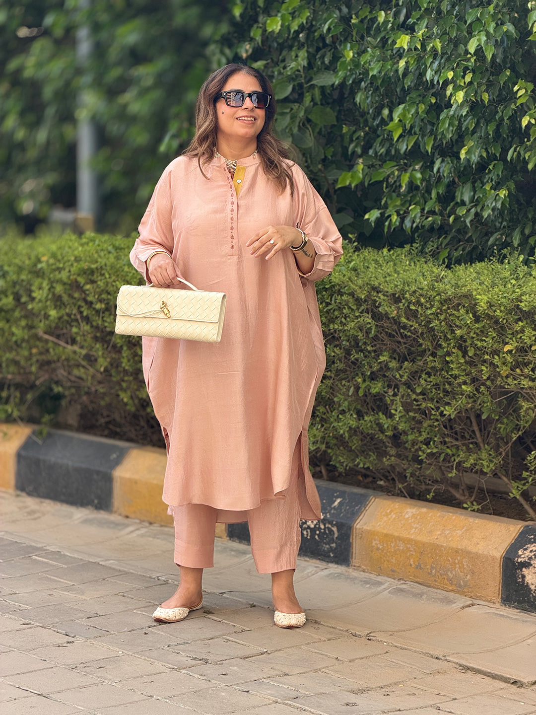Neera - Petal Pink Silk Embroidered Kurta (Loose Fit / One Size)