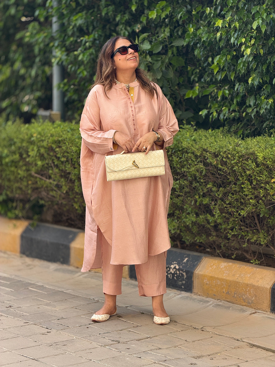 Neera - Petal Pink Silk Embroidered Kurta (Loose Fit / One Size)