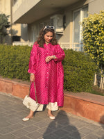 REET - Shocking Pink Bandhej Silk Kurta (Loose Fit / One Size)