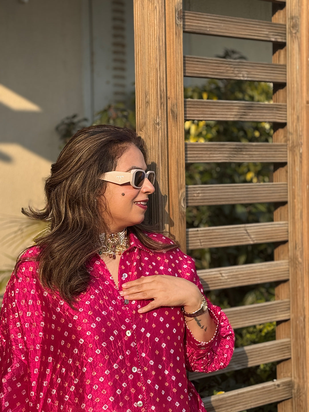 REET - Shocking Pink Bandhej Silk Kurta (Loose Fit / One Size)