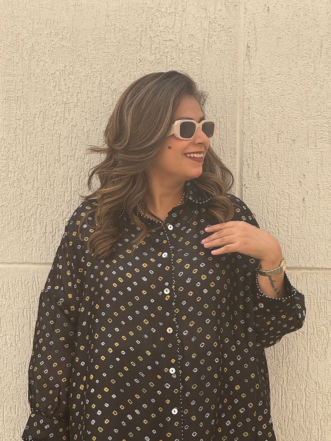 REET - Charcoal Black Bandhej Silk Kurta (Anti Fit / One Size)