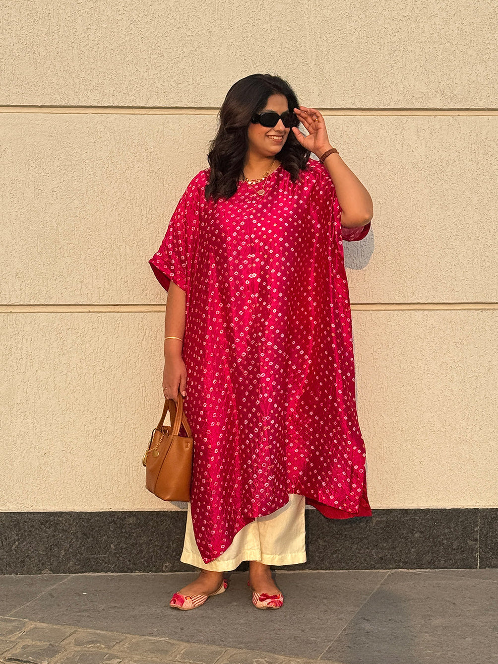REET - Hot Pink Bandhej One Size Silk Kurta