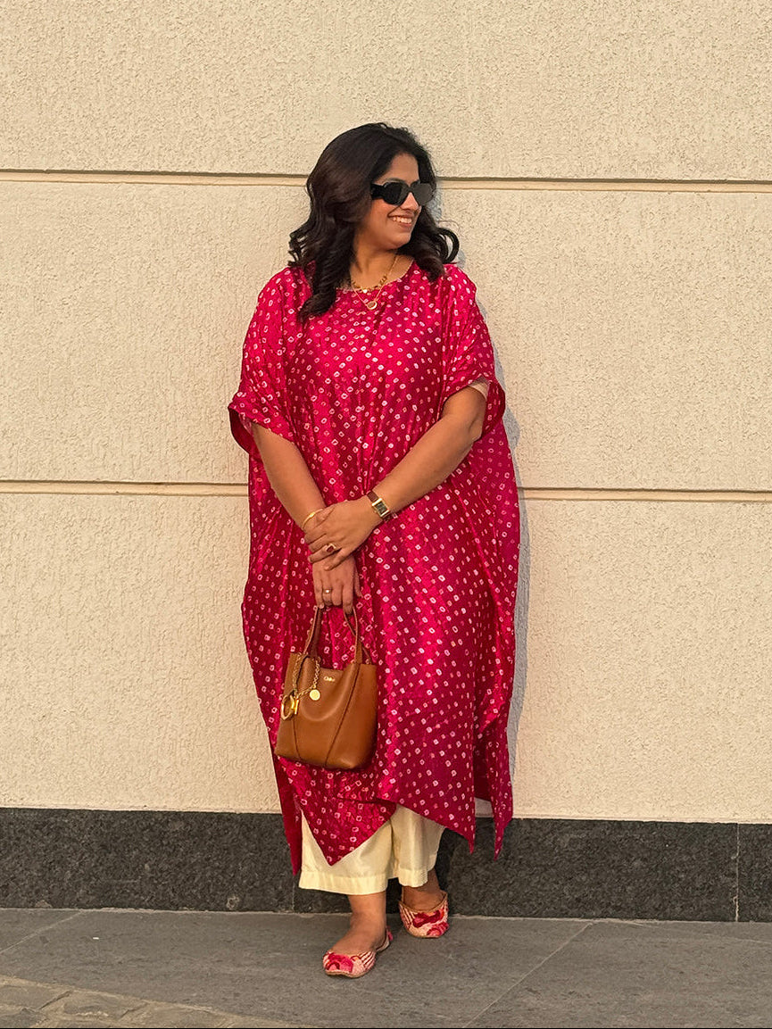 REET - Hot Pink Bandhej One Size Silk Kurta