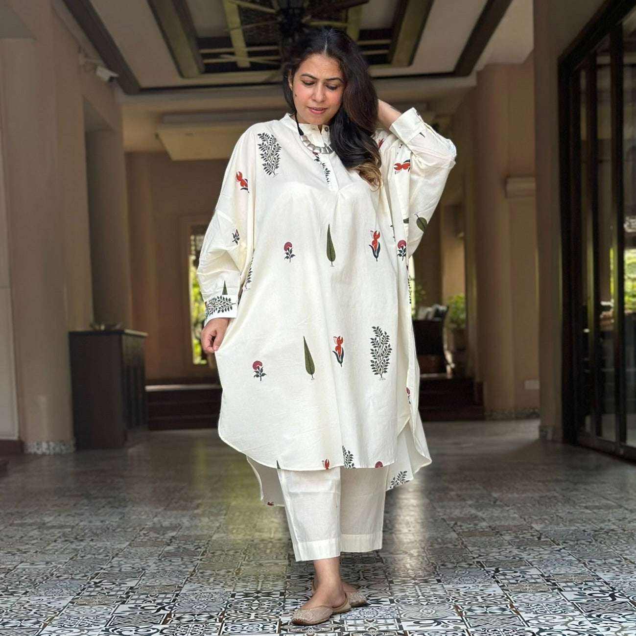 Comfy Cotton Kurta Set (Loose Fit / One Size) - Handblocked bootis