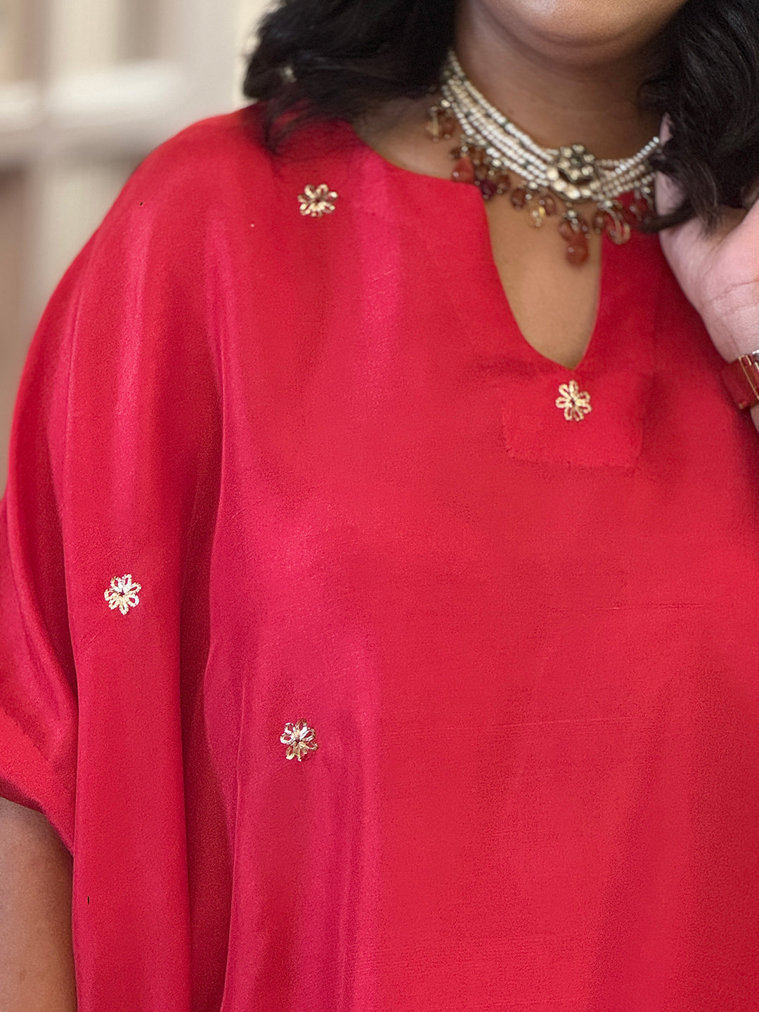 PARV - Gulal Pure Silk Embroidered Kurta set (Loose Fit / One Size)