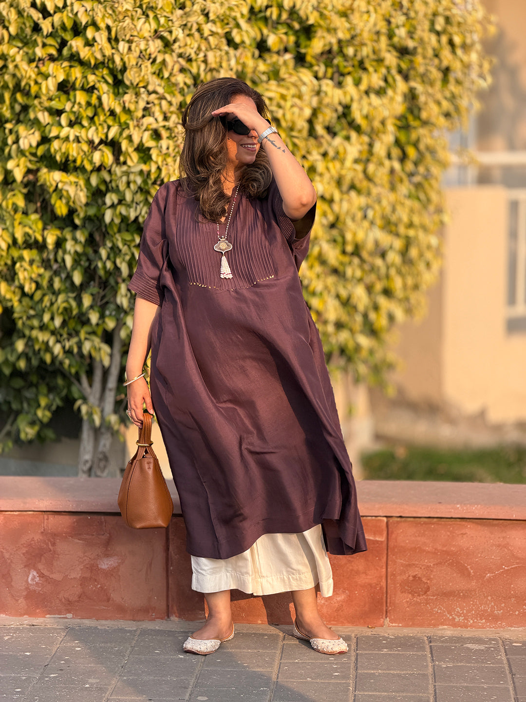 SITARA - Espresso Brown Pure Silk Co-ord set (Loose Fit / One Size)