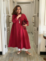 Navya - Deep Red Pure Linen Kurta Set