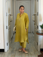 Neera - Lime Green Silk Embroidered Kurta (Loose Fit / One Size)