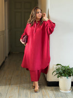Neera - Vermilion Red Silk Embroidered Kurta (Loose Fit / One Size)