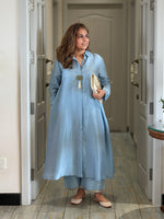 NEERA - Cool Blue Embroidered Silk Kurta Set