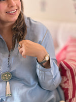 NEERA - Cool Blue Embroidered Silk Kurta Set