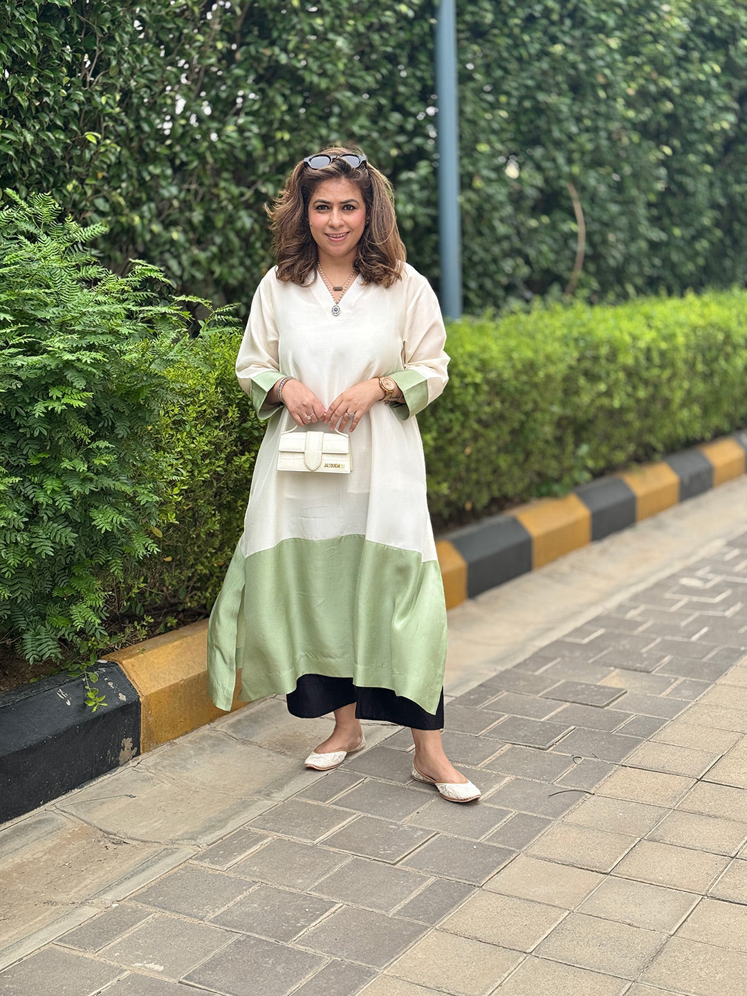RANG - Sage Grace Color Block Pure Silk Kurta / Kurta Set