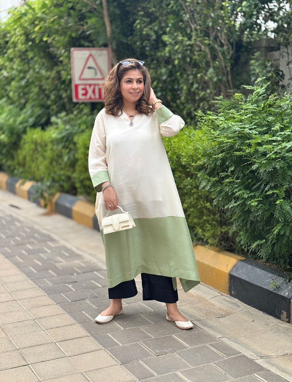 RANG - Sage Grace Color Block Pure Silk Kurta / Kurta Set