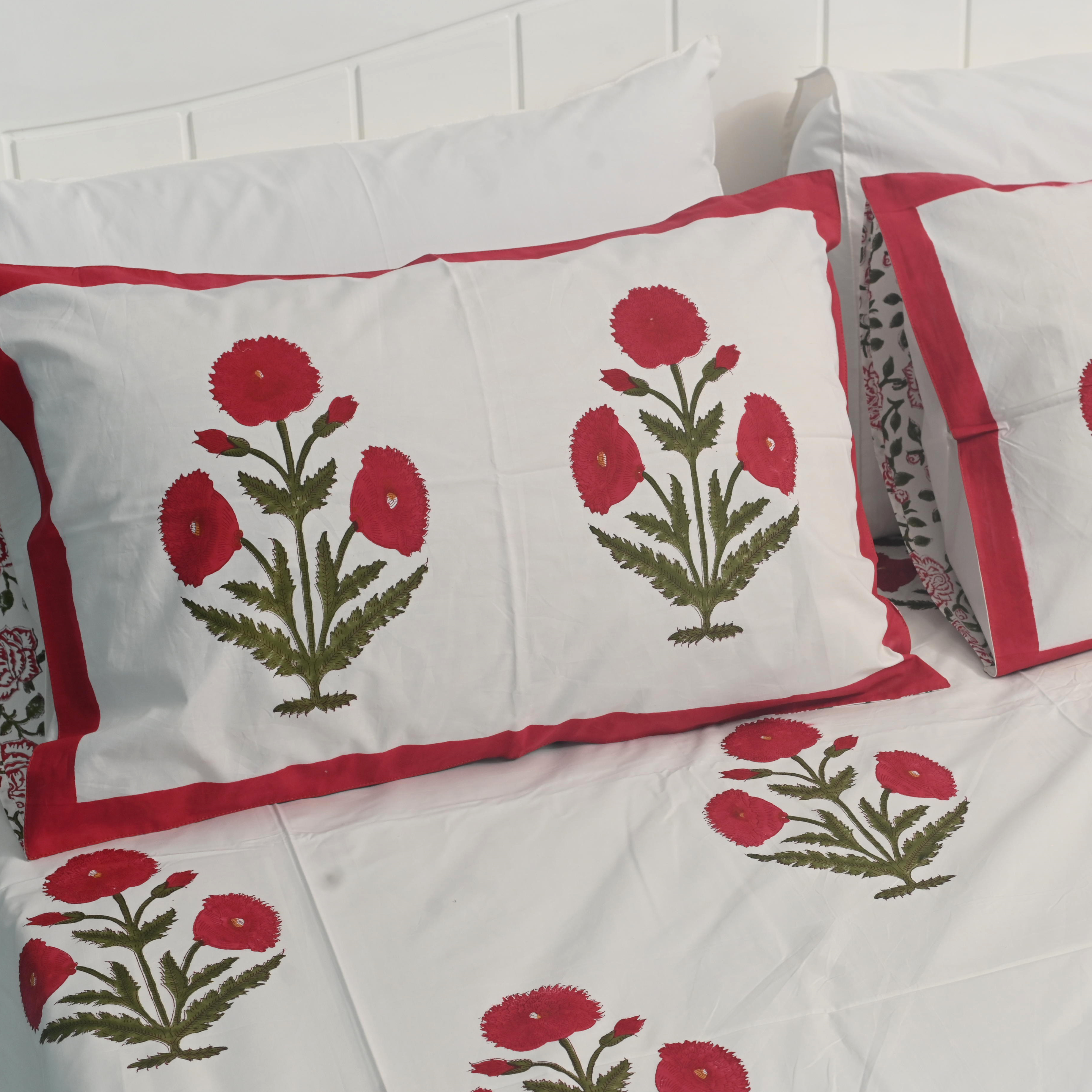 Blushing Poppies Bedsheet with two Pillow Covers