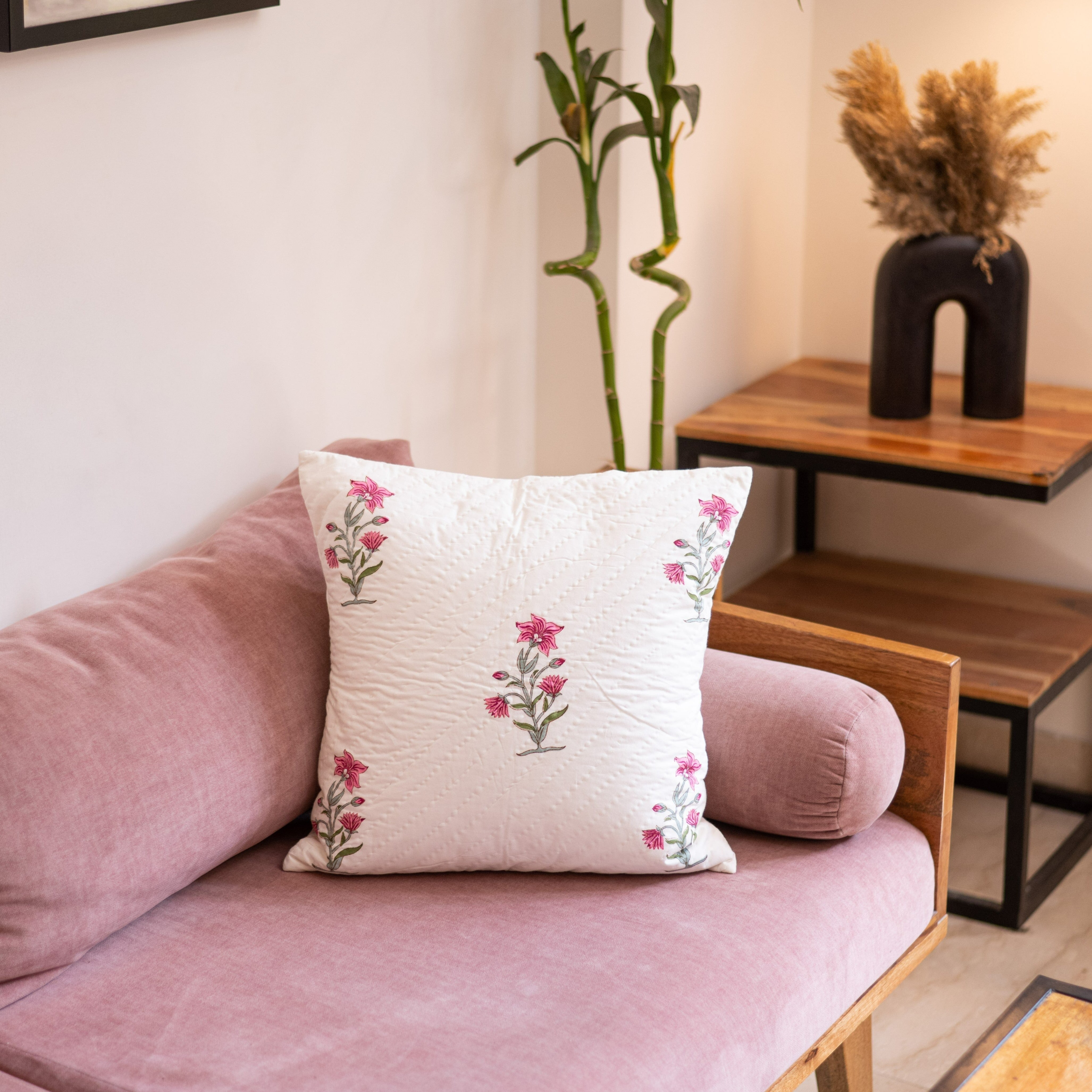 Pink Handquilted Cushion Cover