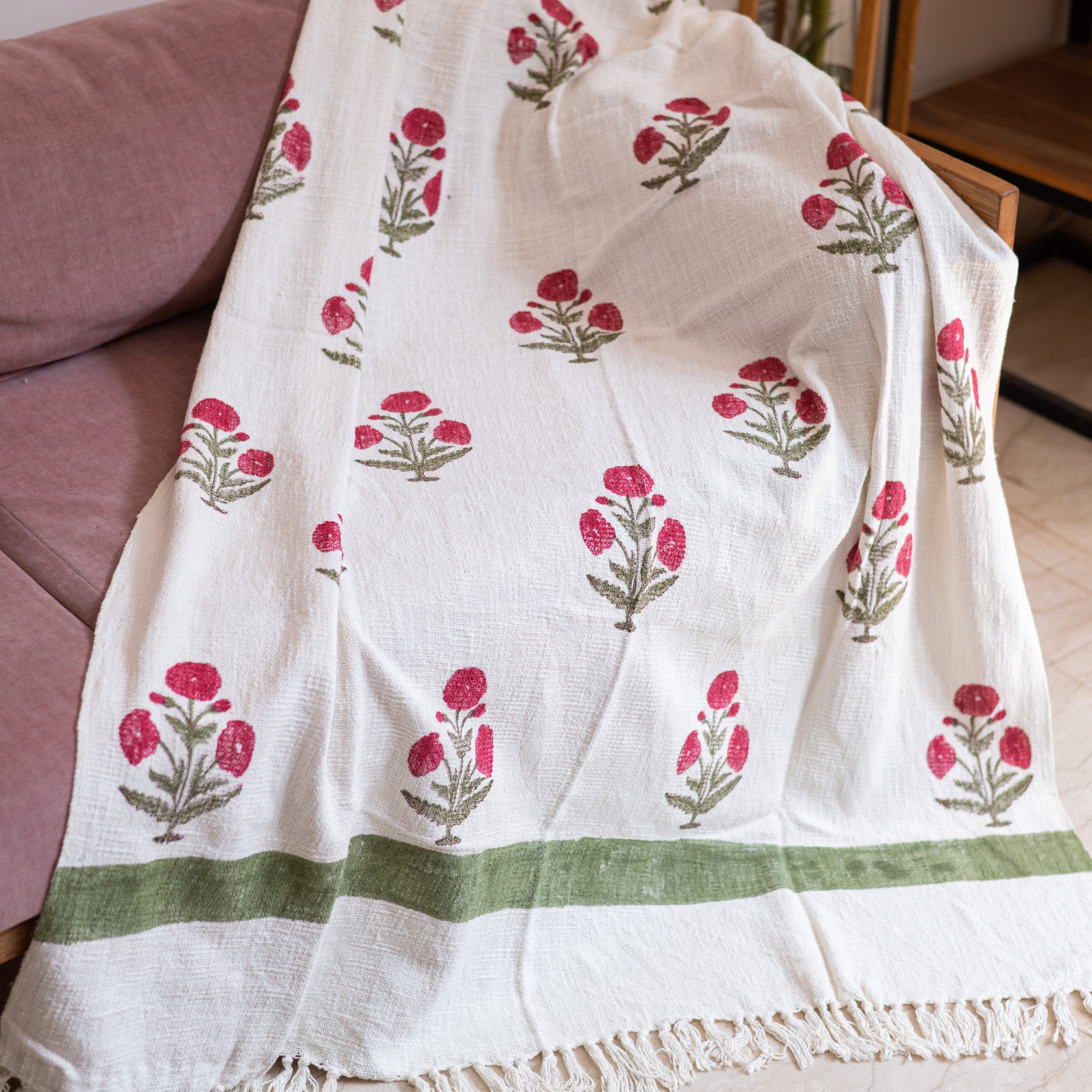 Blushing Poppies Handwoven Sofa Throw