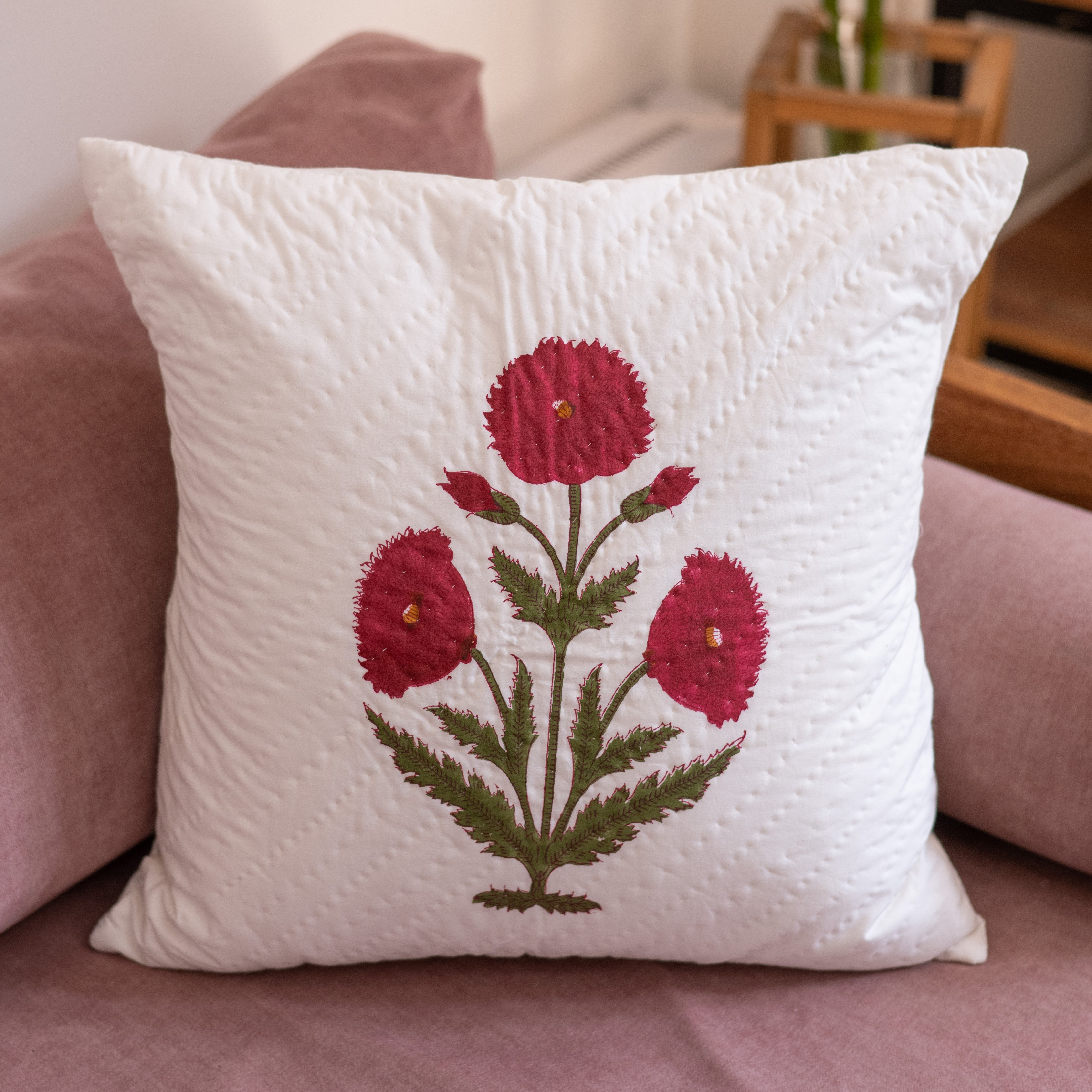 Blushing Poppies Handquilted Cushion Cover