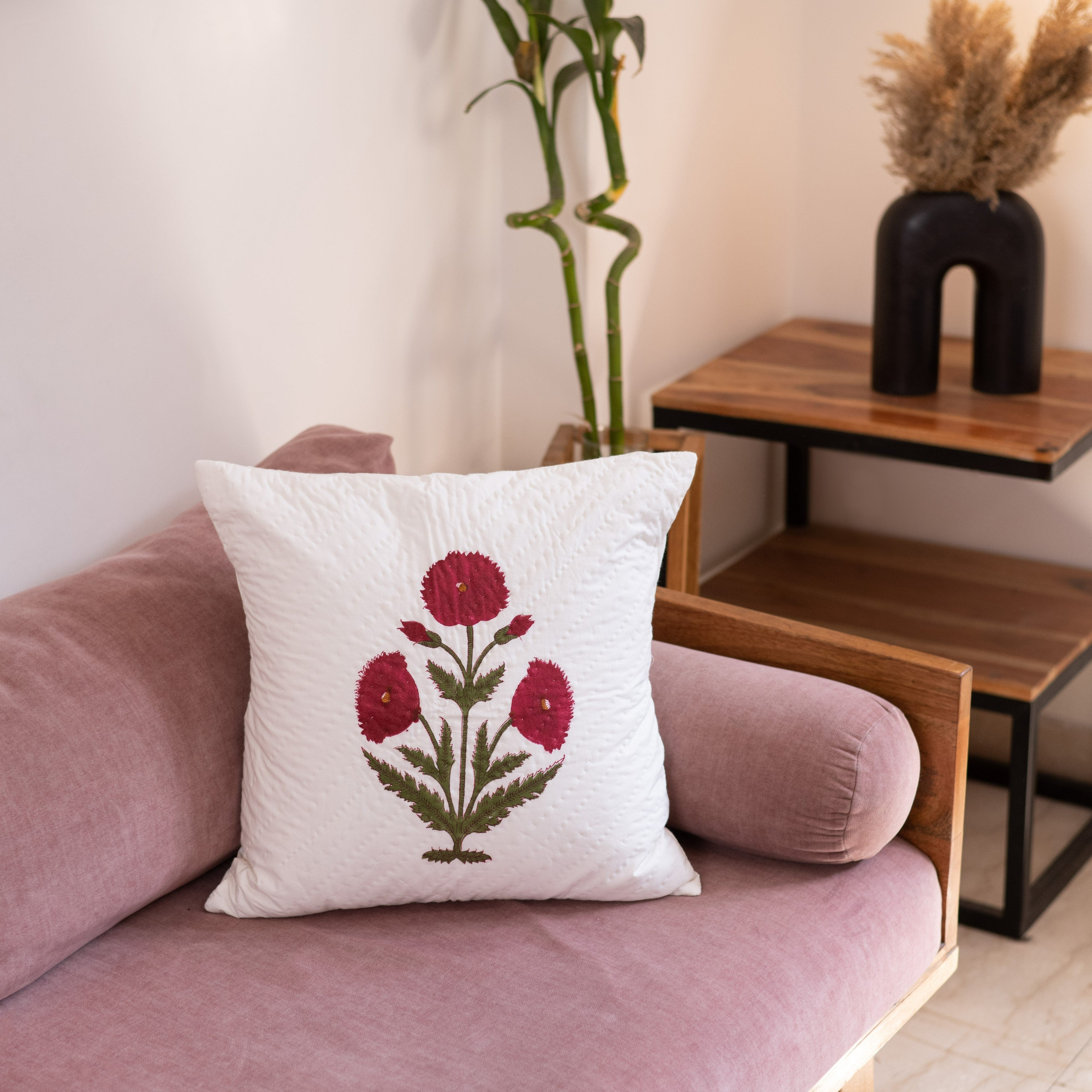 Blushing Poppies Handquilted Cushion Cover