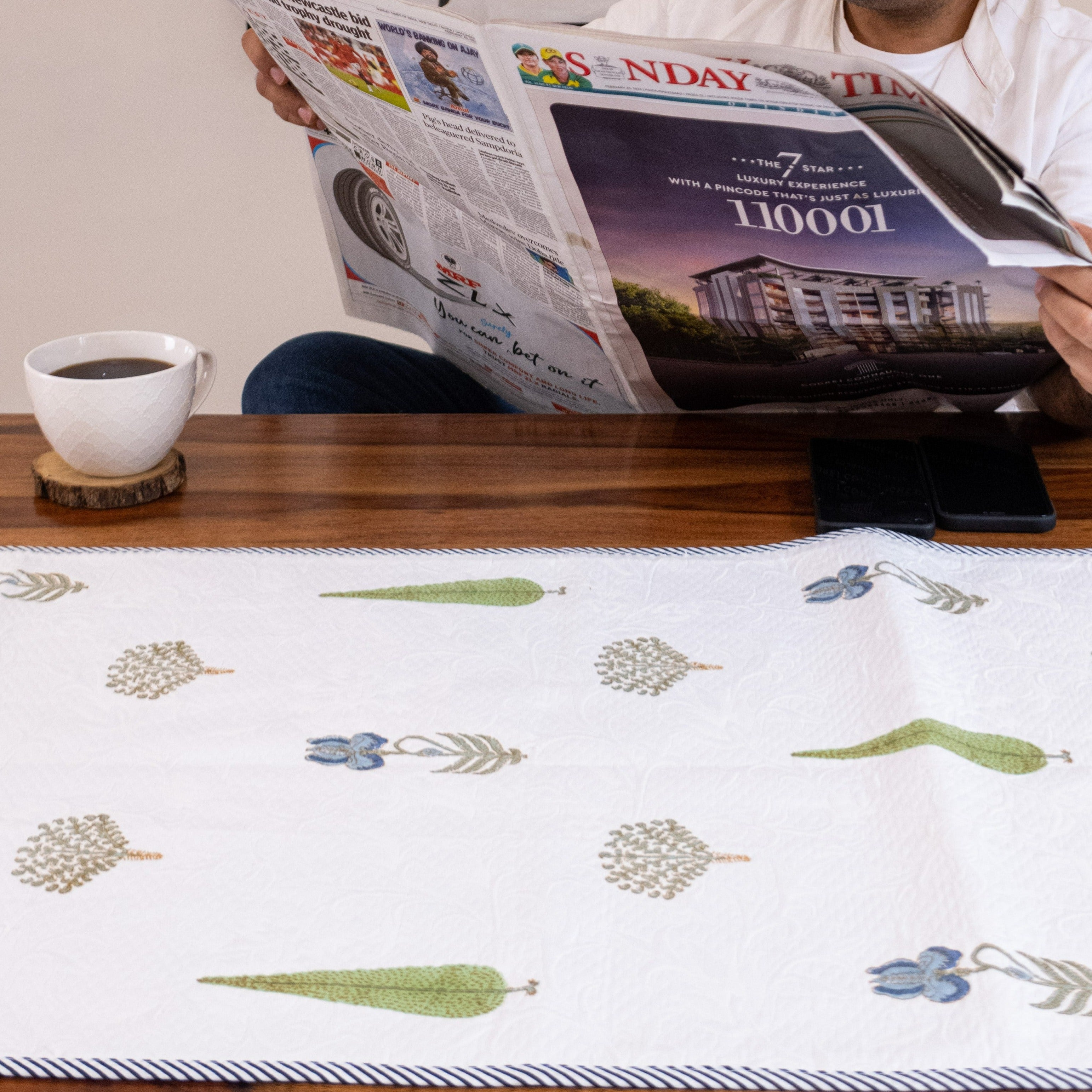 Fulwari Cotton Pique / Jacquard Table Runner - for 6 Seater Dining Table