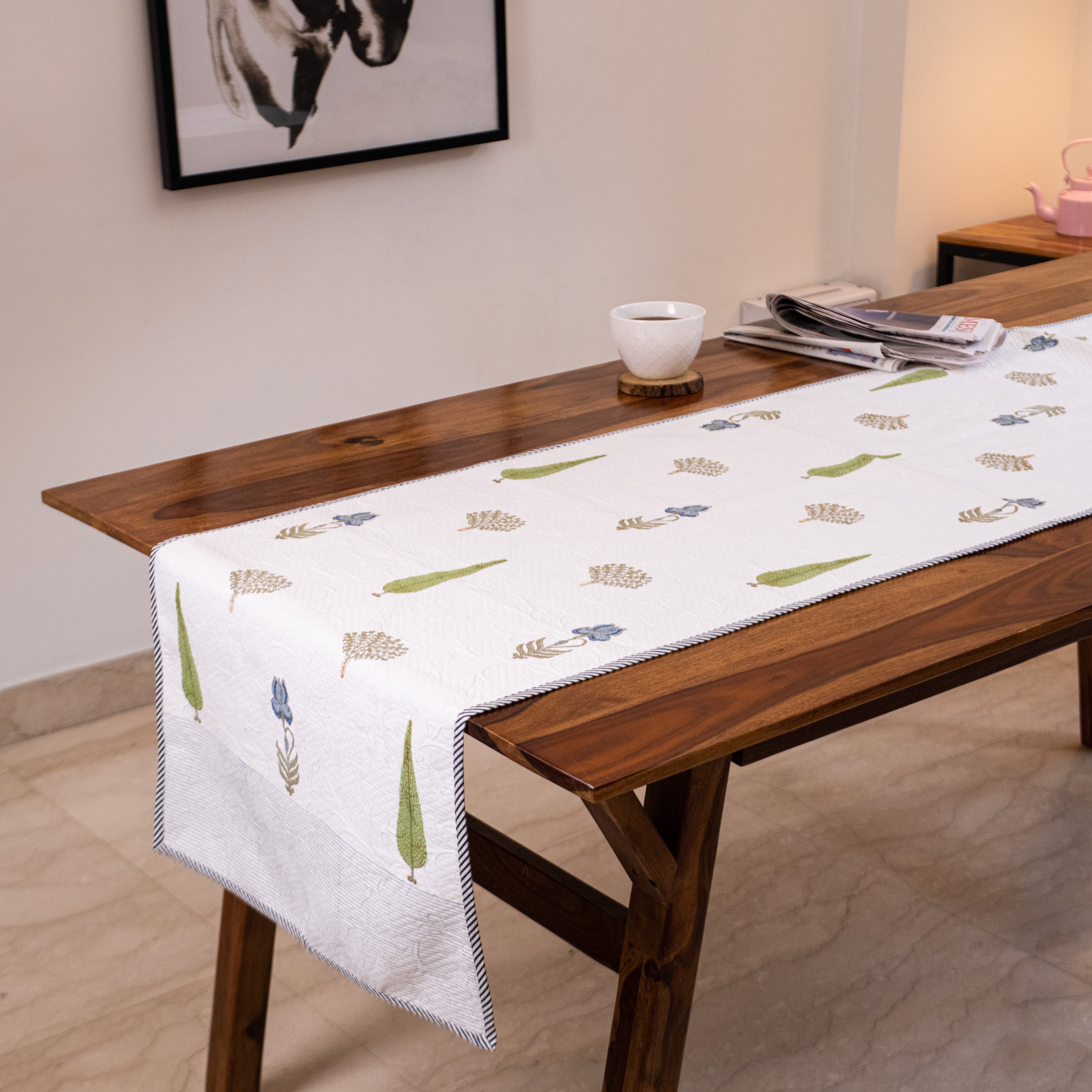 Fulwari Cotton Pique / Jacquard Table Runner - for 6 Seater Dining Table