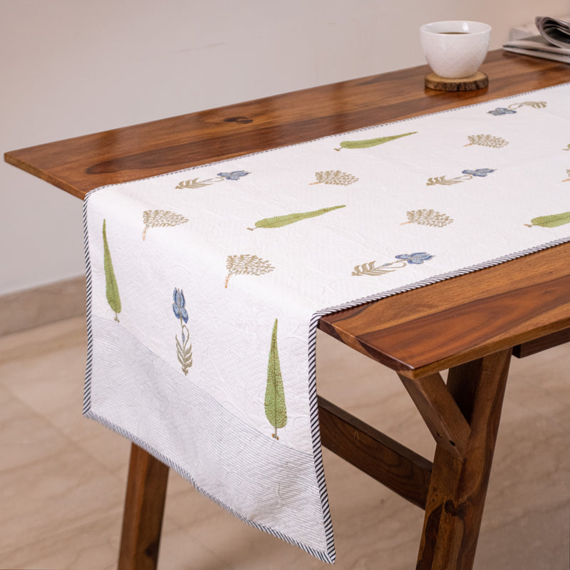 Jacquard Table Runner – Olive Branch – Pearl Gray and Burgundy