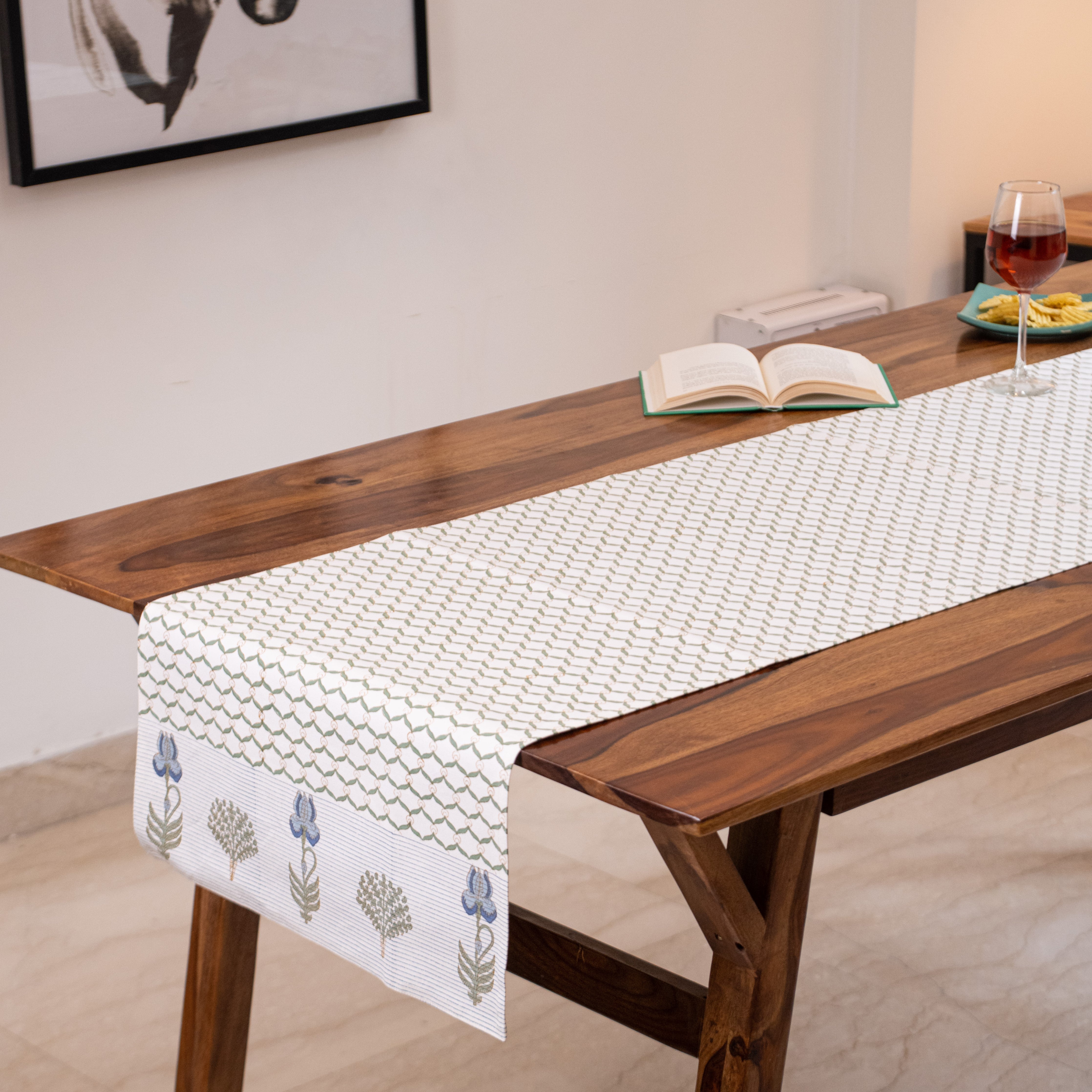 Fulwari Jaal Cotton Canvas Table Runner - for 6 Seater Dining Table