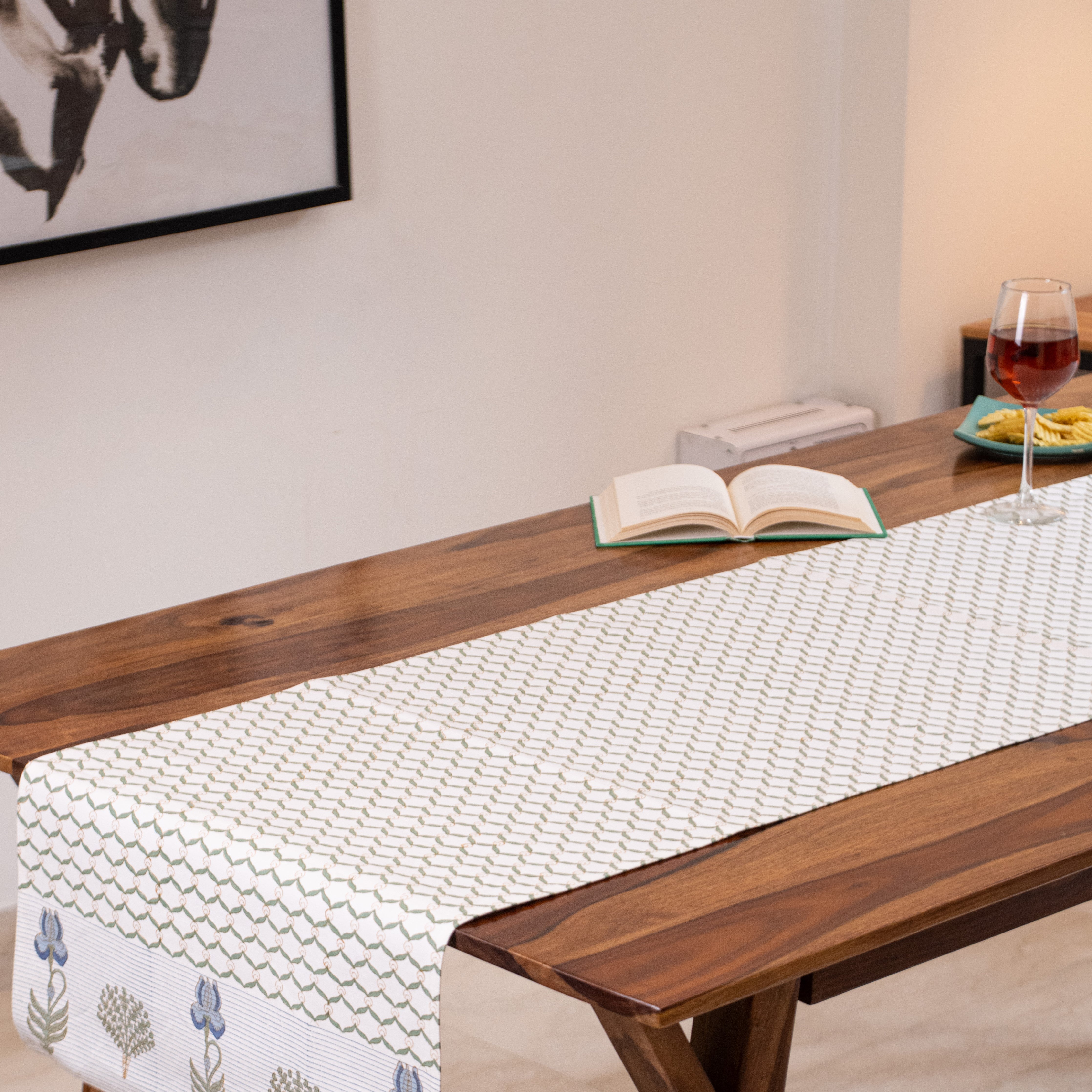 Fulwari Jaal Cotton Canvas Table Runner - for 6 Seater Dining Table